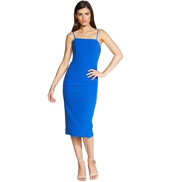 BARDOT Women’s 4 Midi Dress BRIELLE SLEEVELESS PENCIL Cocktail Party BLUE New - Picture 1 of 15
